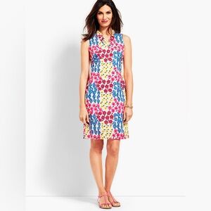 Talbots Floral Eyelet Ruffle V Neck Shift Dress Size 2